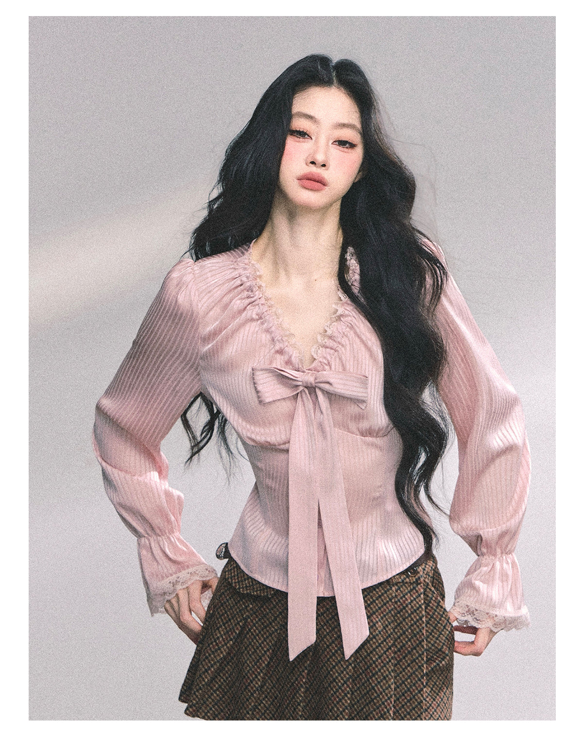 ShaoYeYan Lori Sweet Charm Slim Pink Lace Blouse