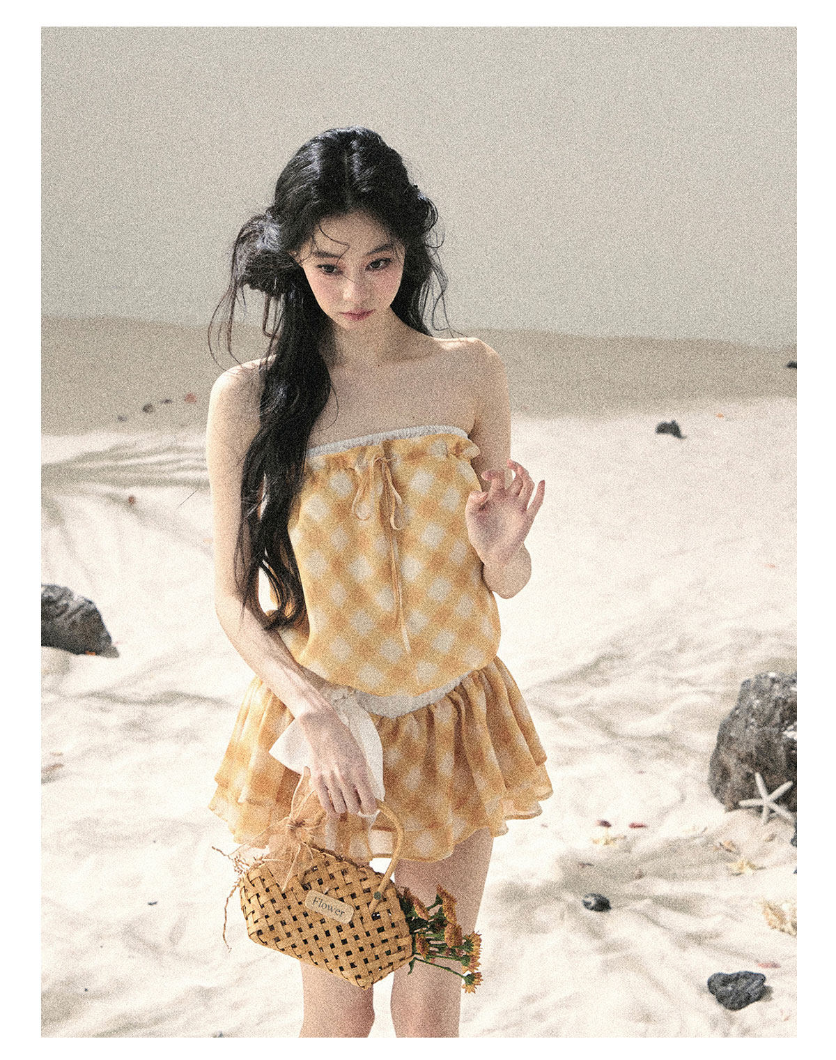 ShaoYeYan Aomalm Wind From the Crest of Waves Off-Shoulder French Argyle Dress