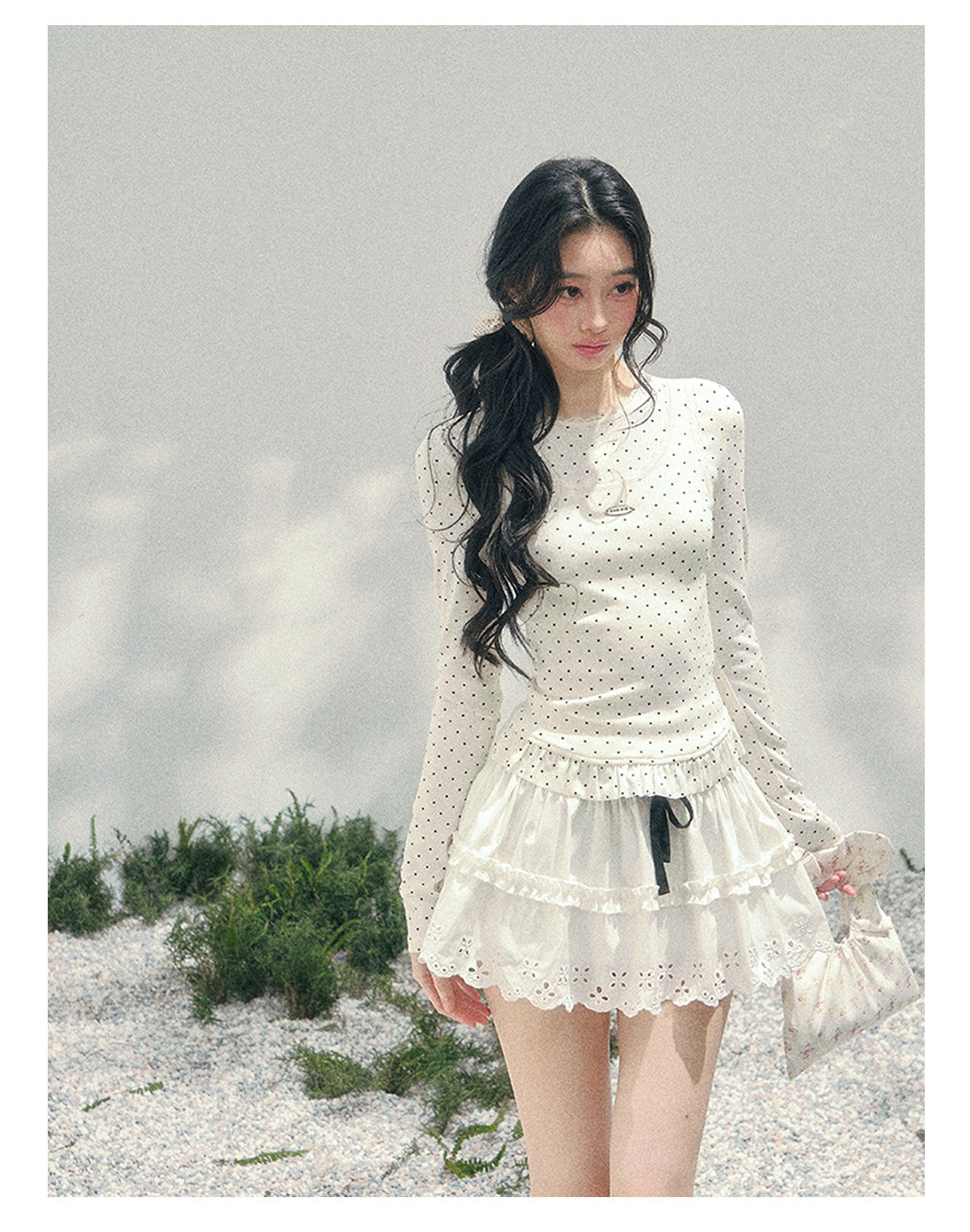 ShaoYeYan Aomalm Milk-Sweet Art Student Fake Two-Layer Polka Dot Tee
