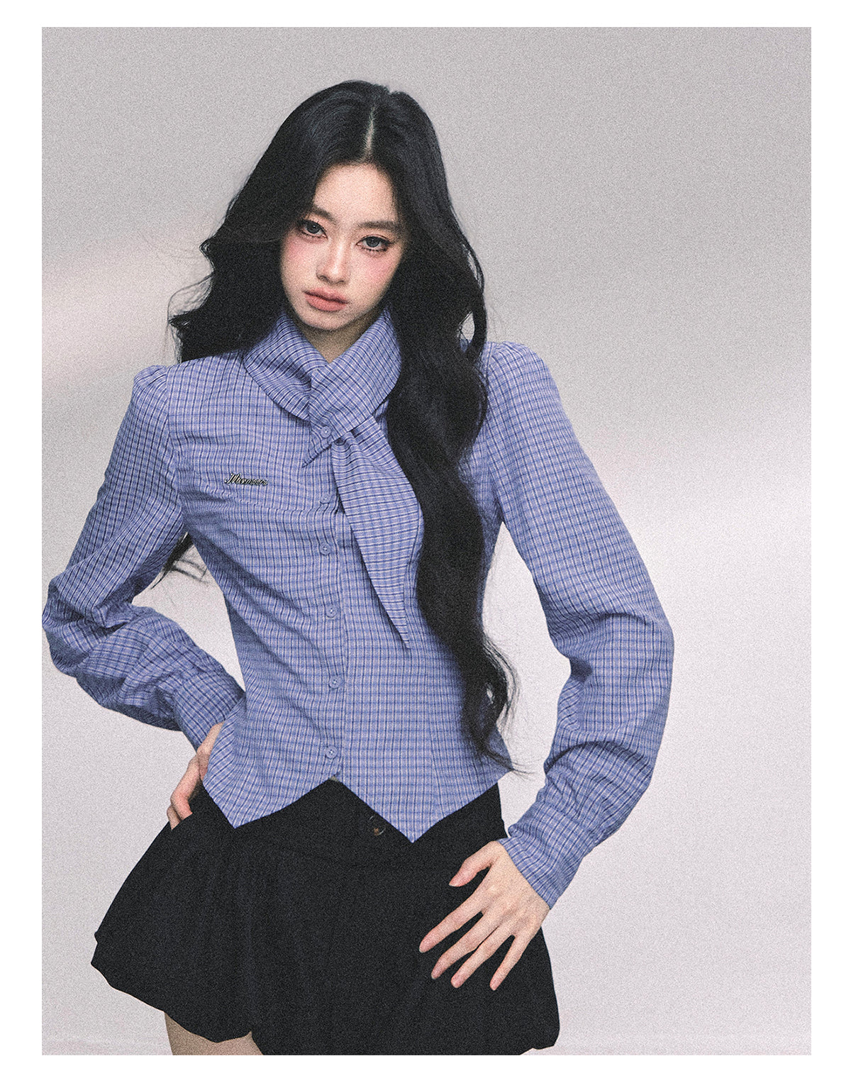 ShaoYeYan Senior Intellectual Klein Blue Plaid Shirt