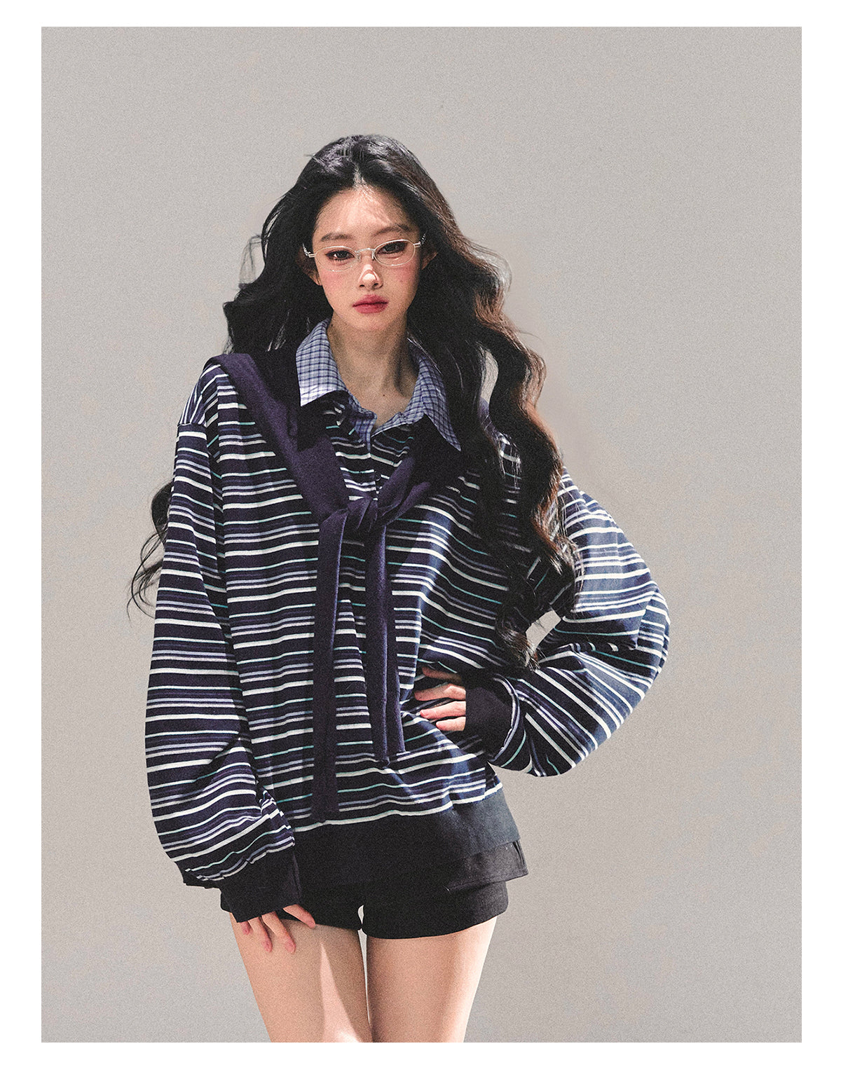 ShaoYeYan Fake Two-Layer Striped Polo Collar T-Shirt