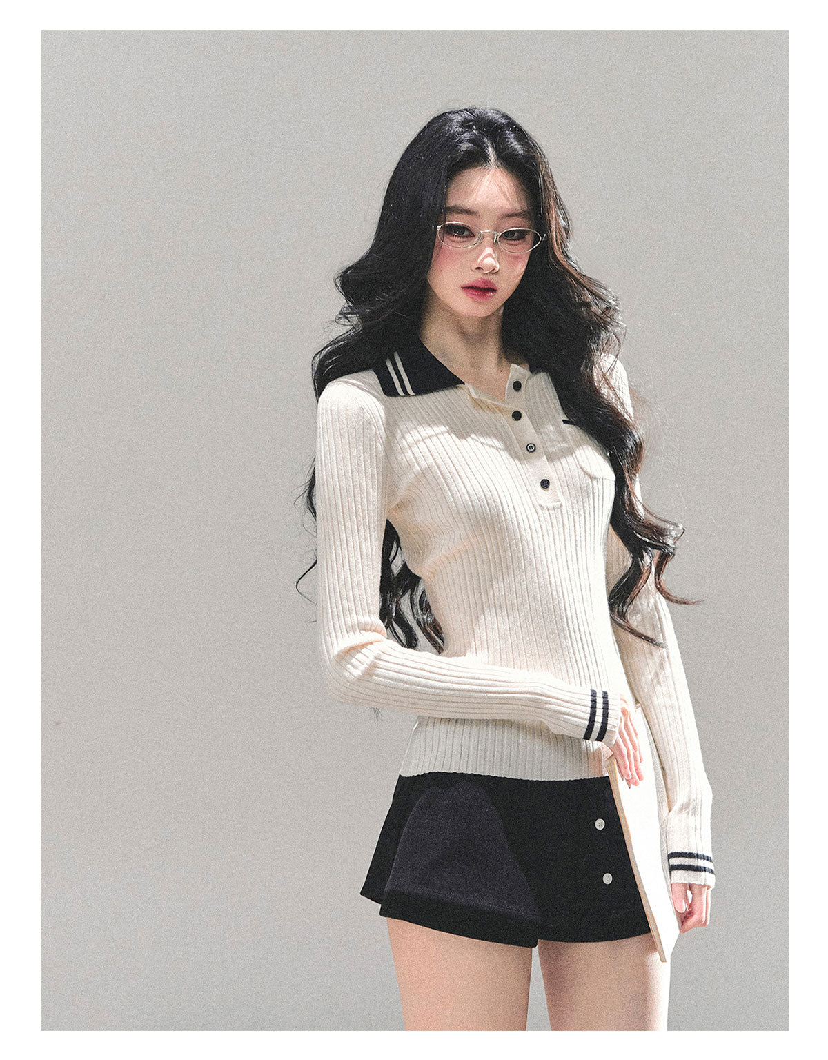 ShaoYeYan Wendy's Letter Long Sleeve Polo Knit Sweater