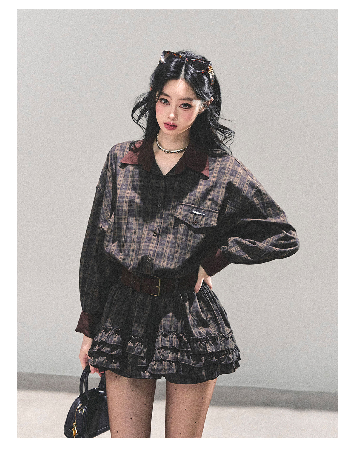 ShaoYeYan Sunset Trajectory Polo Plaid Dress