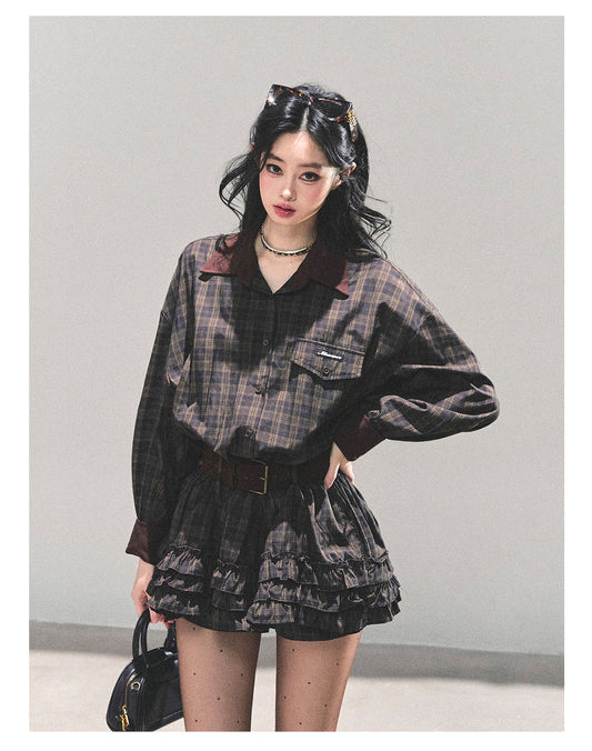 ShaoYeYan Sunset Trajectory Polo Plaid Dress