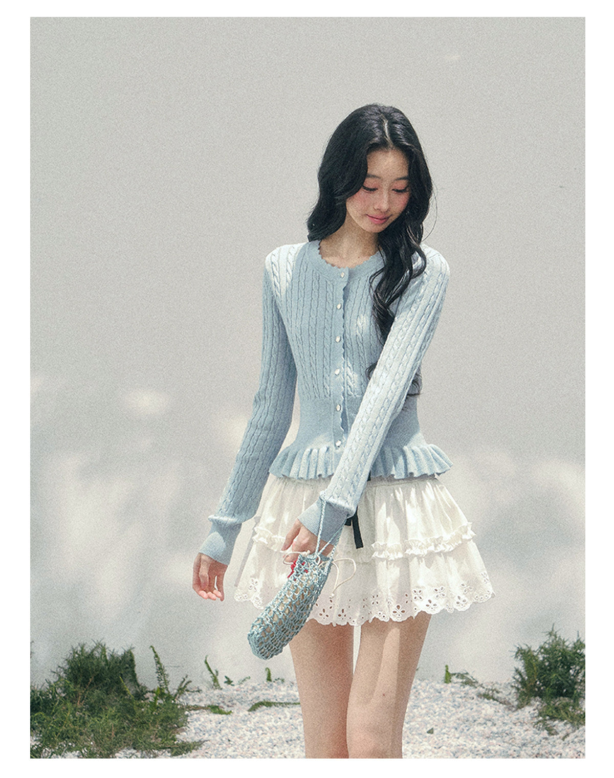 ShaoYeYan Aomalm Pearl's Gentle Ode Waist-Defining Ruffle Sweater