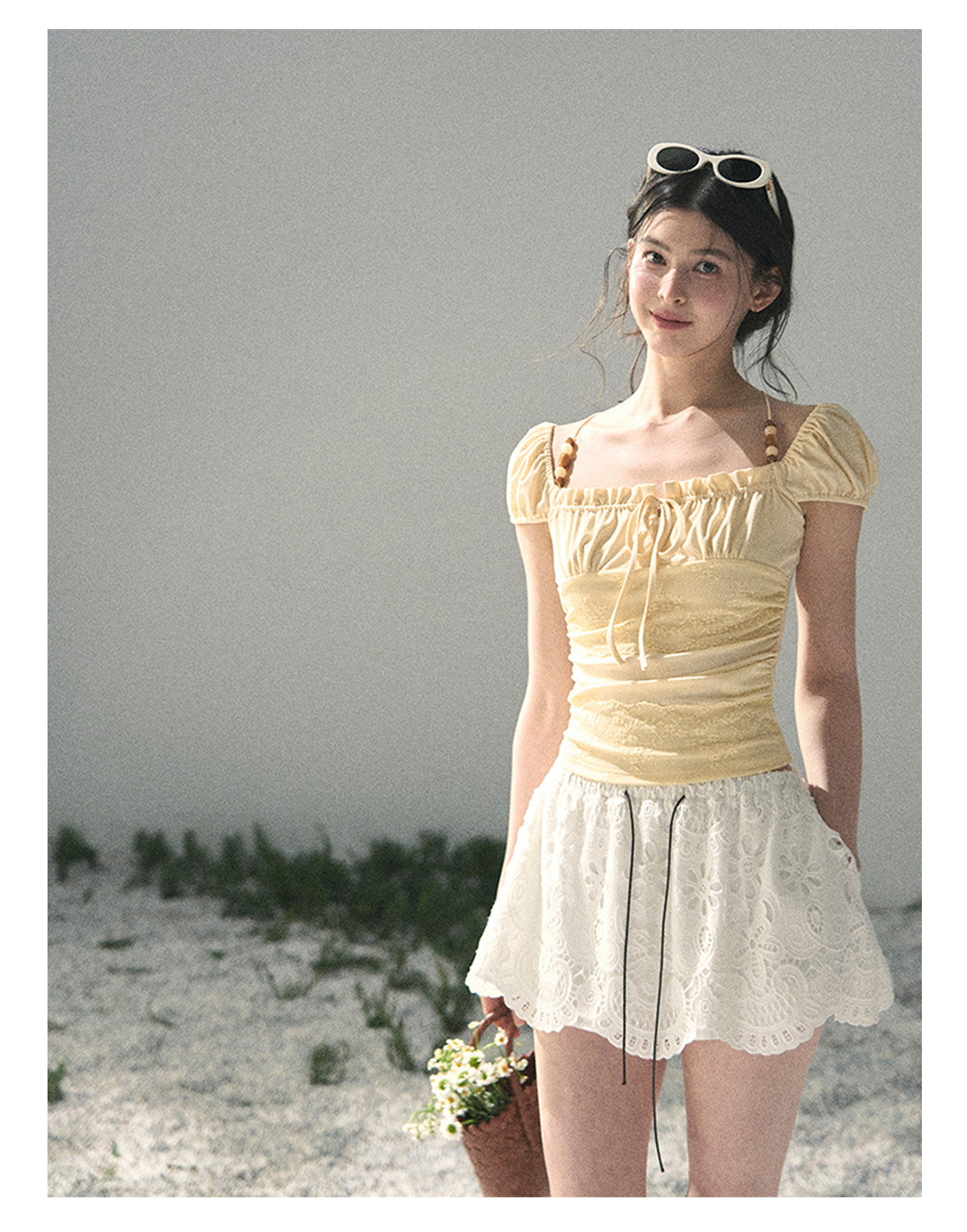 ShaoYeYan Aomalm Dreamlike Reality French Bubble Sleeve Lace Top