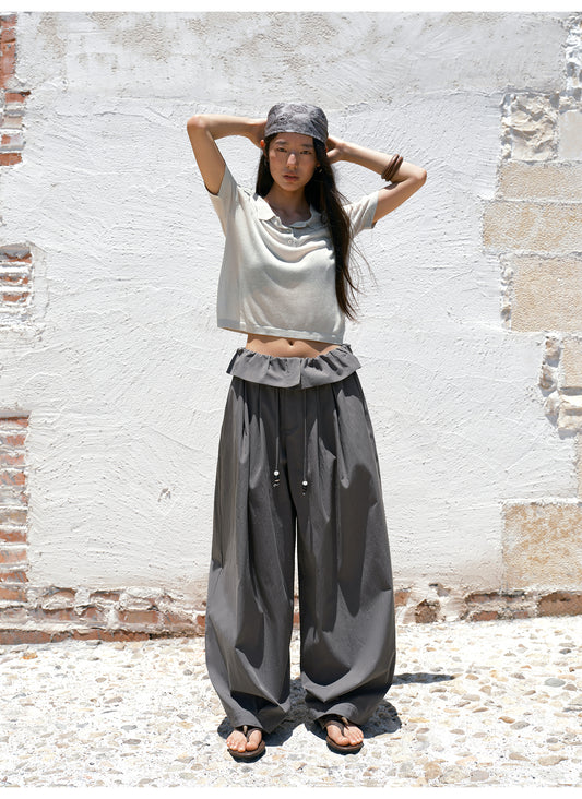 HAVERICE 'Gauze Diary' Linen-Blend Polo & 'Blossom Petal' Wide-Leg Pants