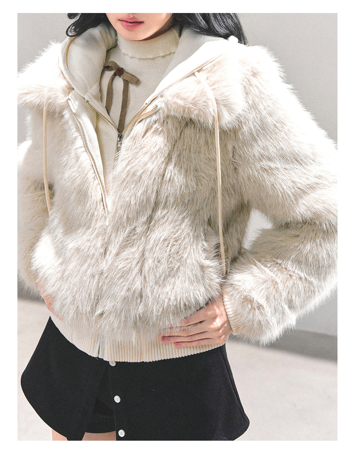 ShaoYeYan Only She Treads Through Snow Fake Two-Layer Hooded Coat