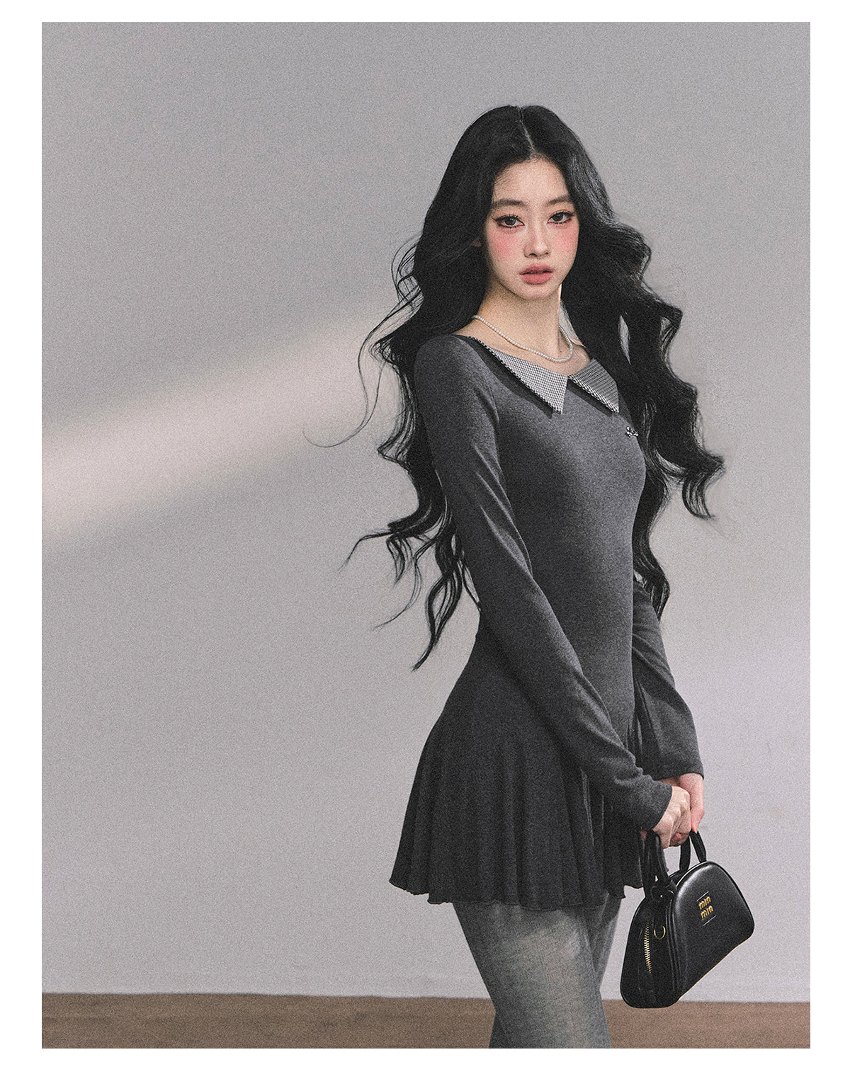 ShaoYeYan Roxton Grey Fake Two-Piece T-Shirt Dress