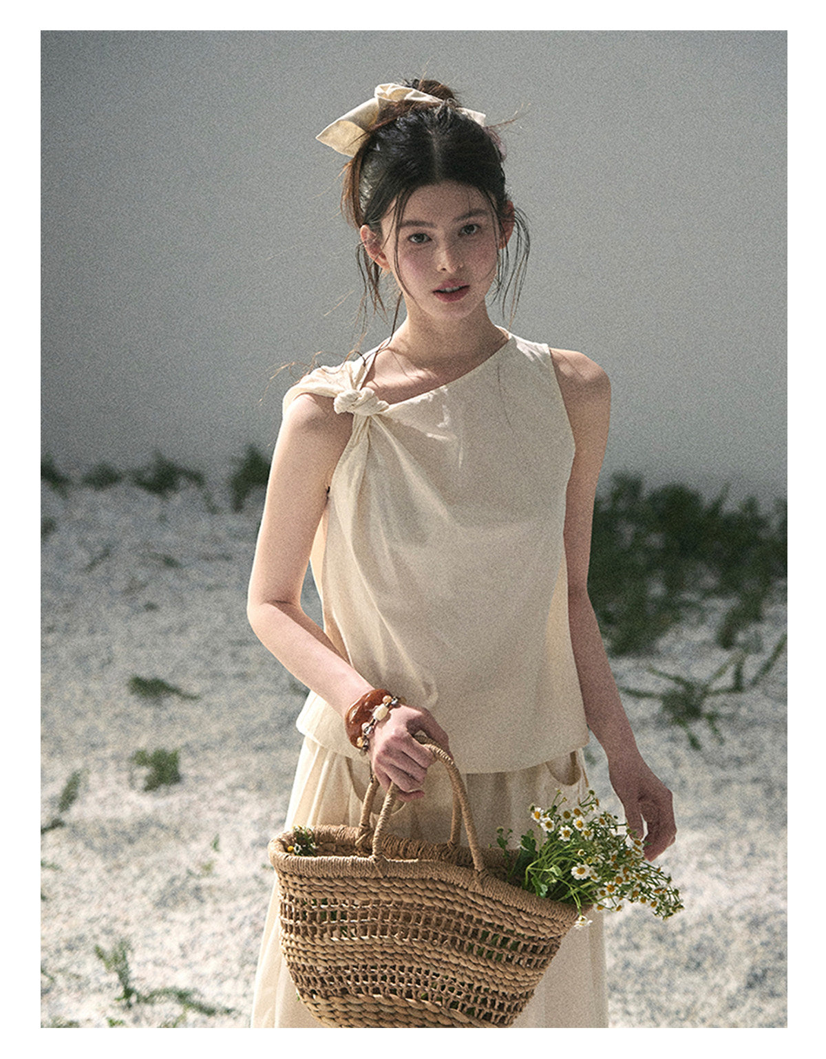 ShaoYeYan Aomalm White Pleated Poem Elegant Two-Piece Set