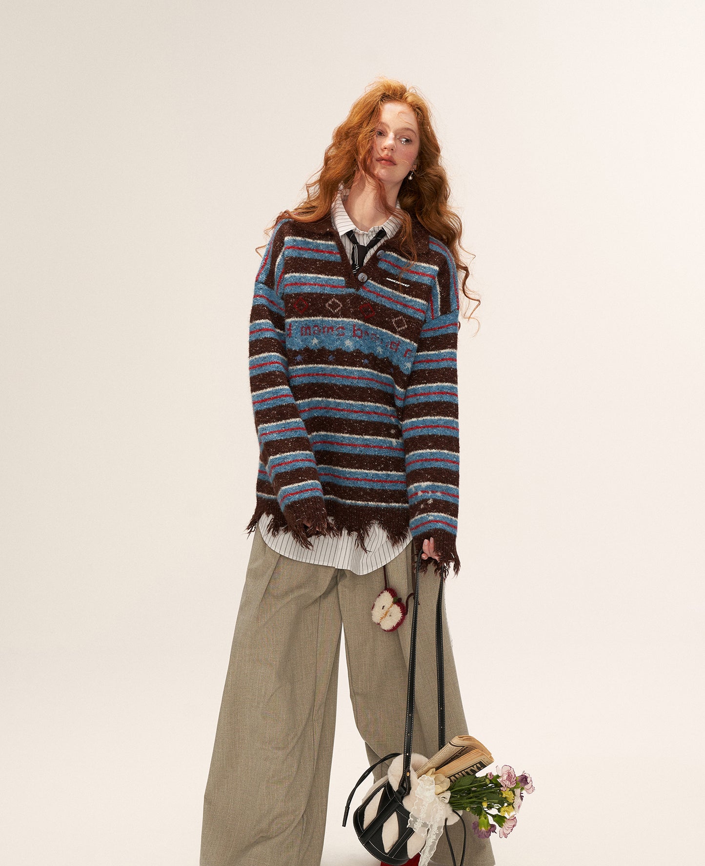 MAMC Star Striped Polo Collar Sweater