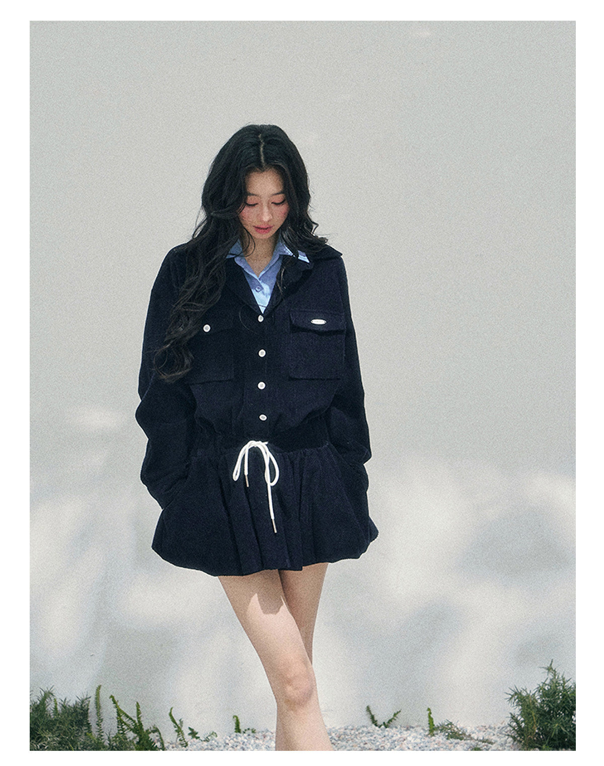 ShaoYeYan Aomalm Brewer Academy Fake Two-Layer Corduroy Dress