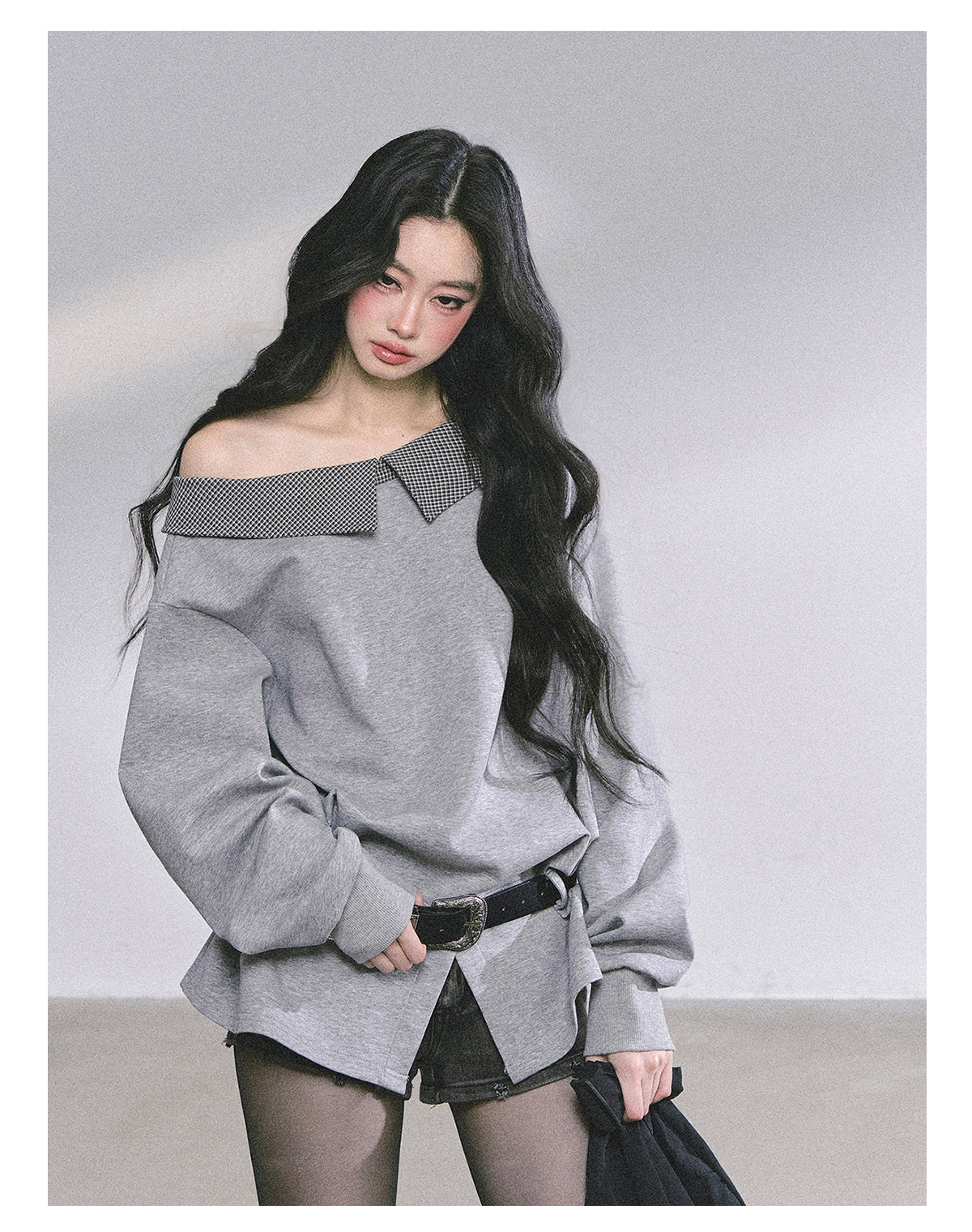 ShaoYeYan Intellectual Balmain Loose Off-Shoulder Plaid Sweatshirt
