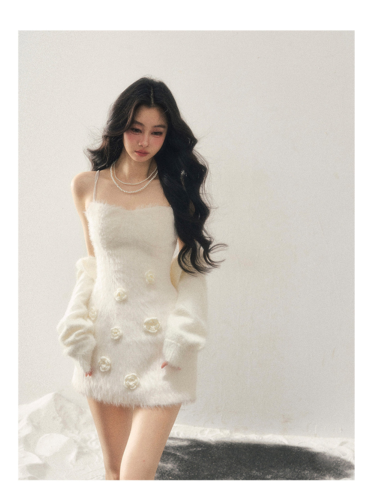 ShaoYeYan Aomalm She Shatters the Frost French 3D Flower Dress