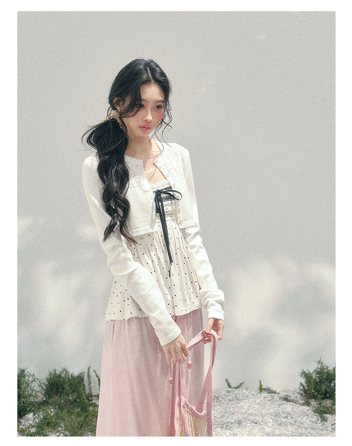 ShaoYeYan Aomalm Polka Dot Brandy French Lace Top & Jacket Set