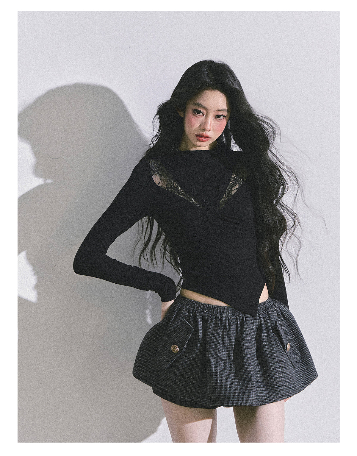 ShaoYeYan Showa Era Heiress Long Sleeve Lace Knit Crop Top