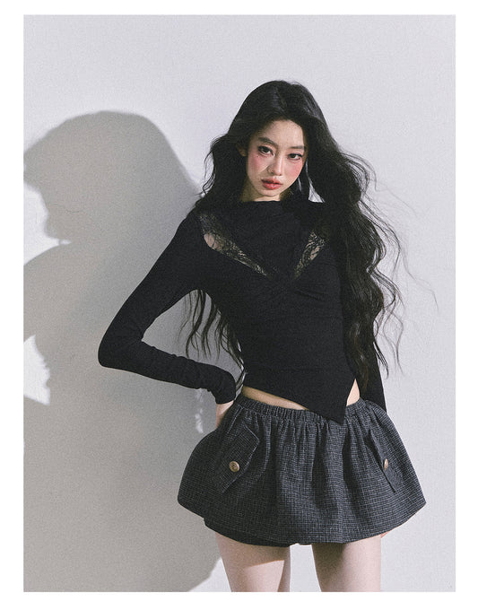 ShaoYeYan Showa Era Heiress Long Sleeve Lace Knit Crop Top