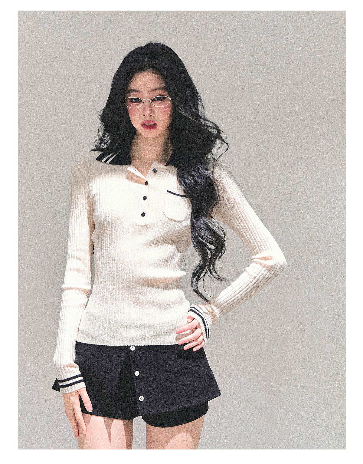 ShaoYeYan Wendy's Letter Long Sleeve Polo Knit Sweater