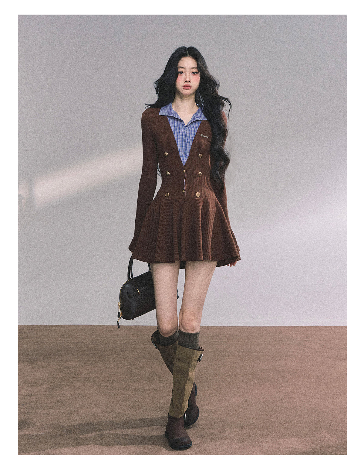 ShaoYeYan Soft Focus Autumn Fake Two-Layer Knit Dress