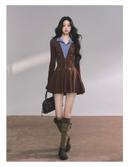 ShaoYeYan Soft Focus Autumn Fake Two-Layer Knit Dress