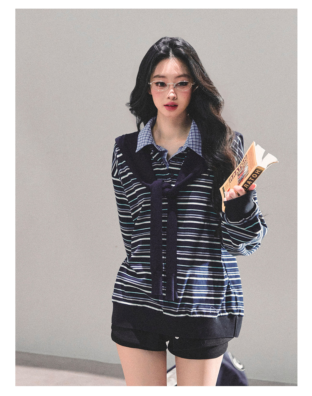 ShaoYeYan Fake Two-Layer Striped Polo Collar T-Shirt