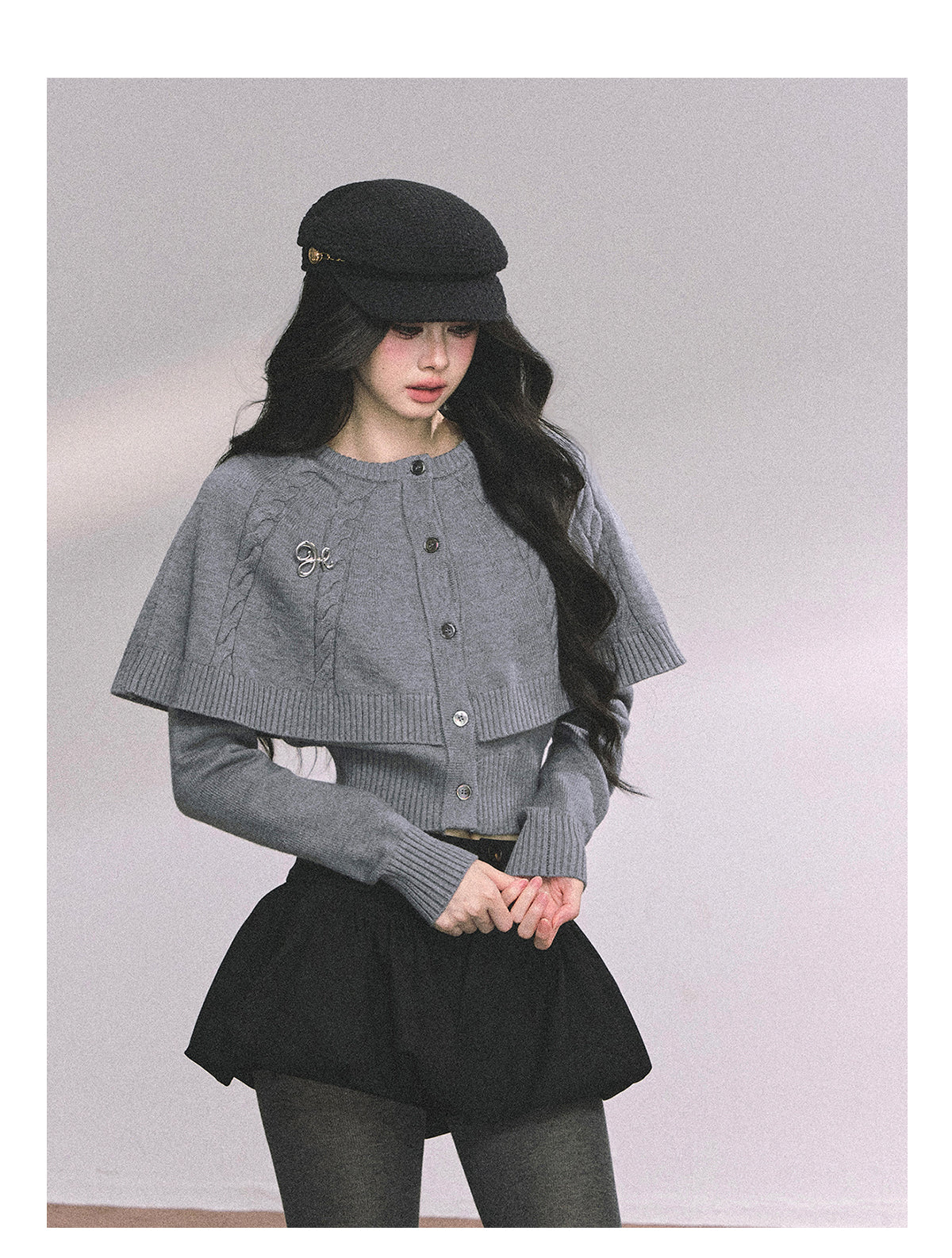 ShaoYeYan Miss Daisy American Knit Cable Cape Sweater