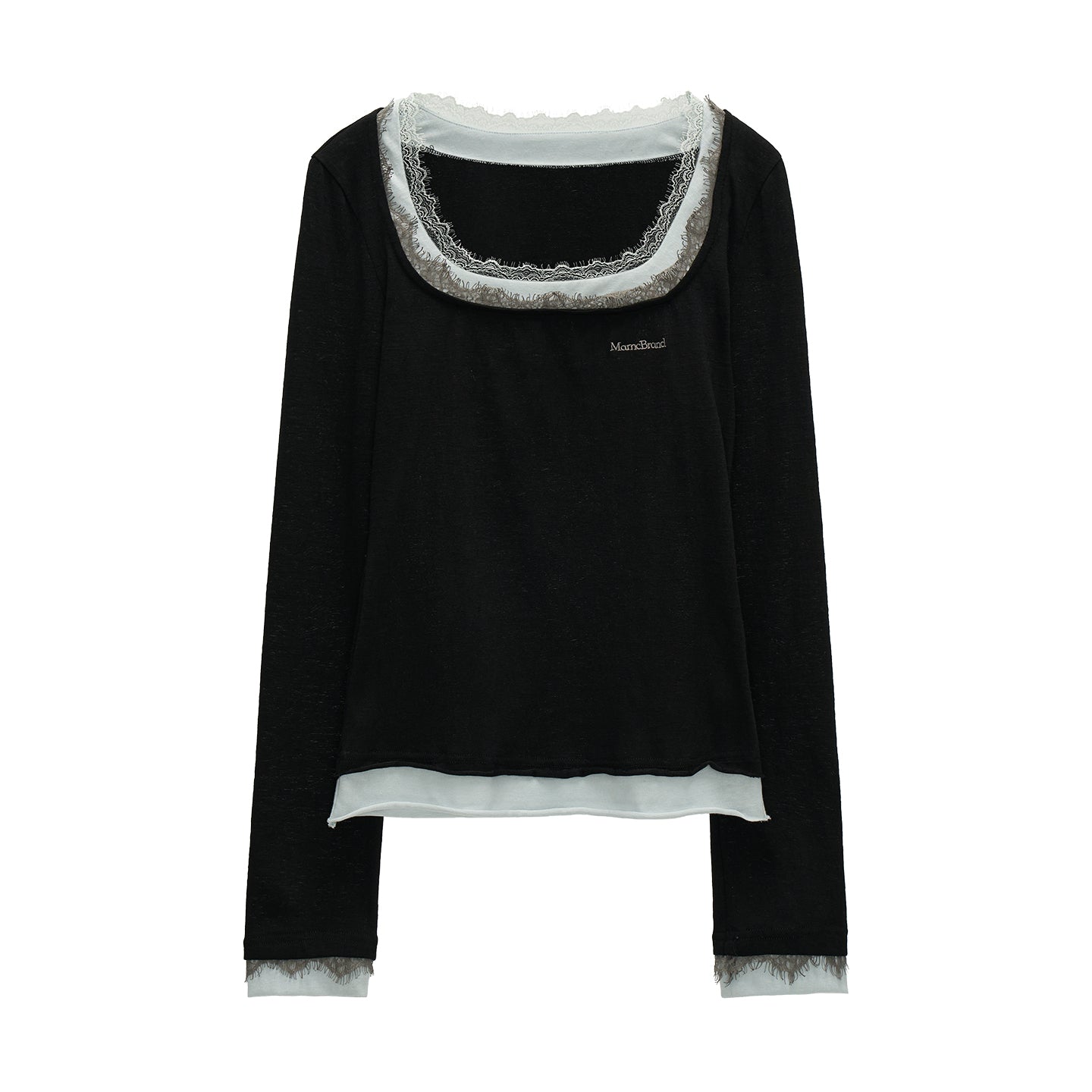 MAMC Fake Two-Layer Square Neck Lace Long Sleeve T-Shirt