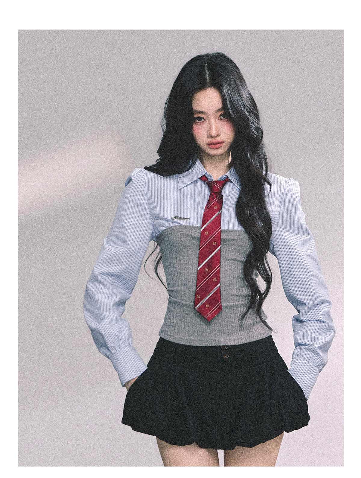 ShaoYeYan Edinburgh College Fake Two-Piece Striped Polo Knit Shirt