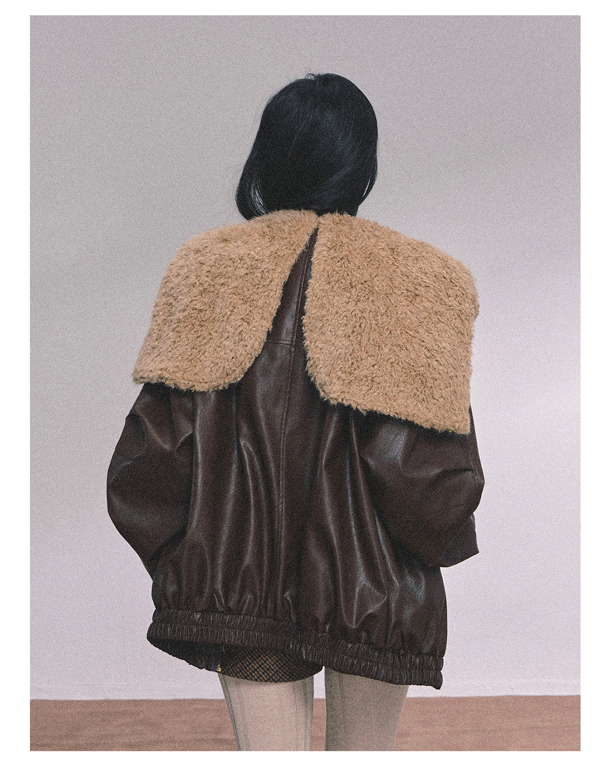 ShaoYeYan Loose Fit Lamb Fur Leather Jacket