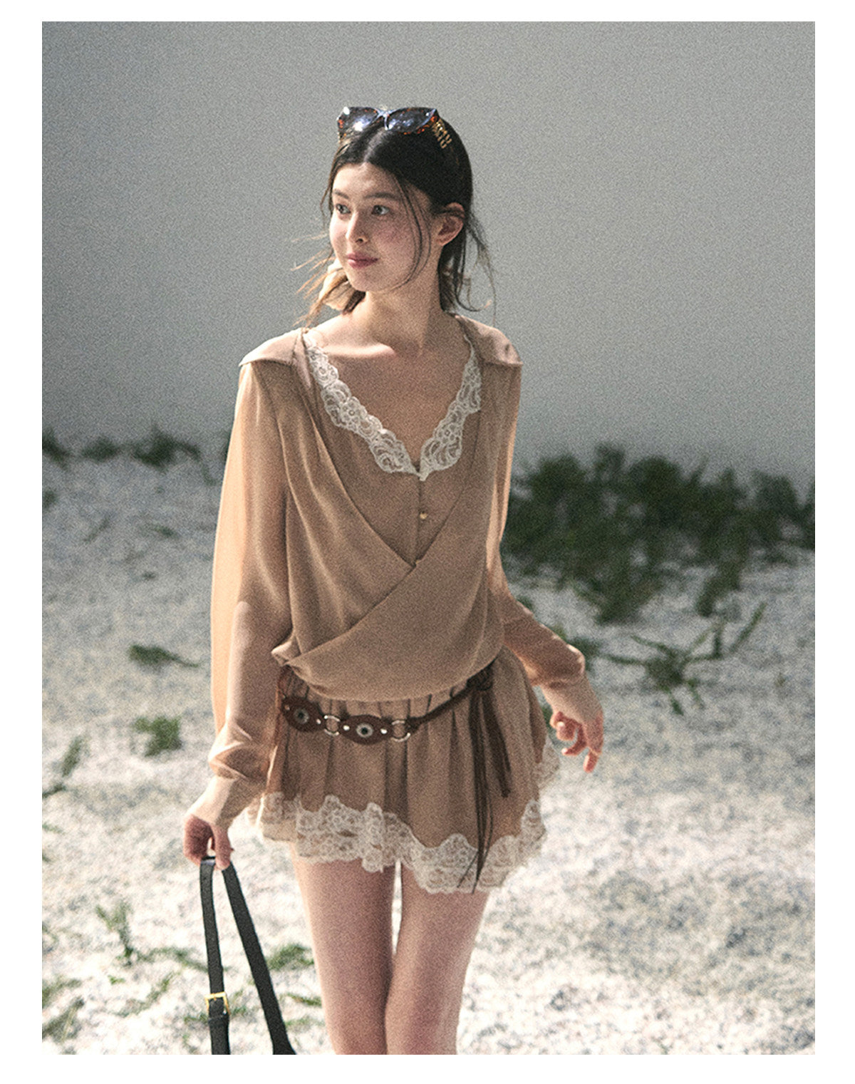 ShaoYeYan Aomalm Hidden in Evening Breeze Fake Two-Layer Lace Dress