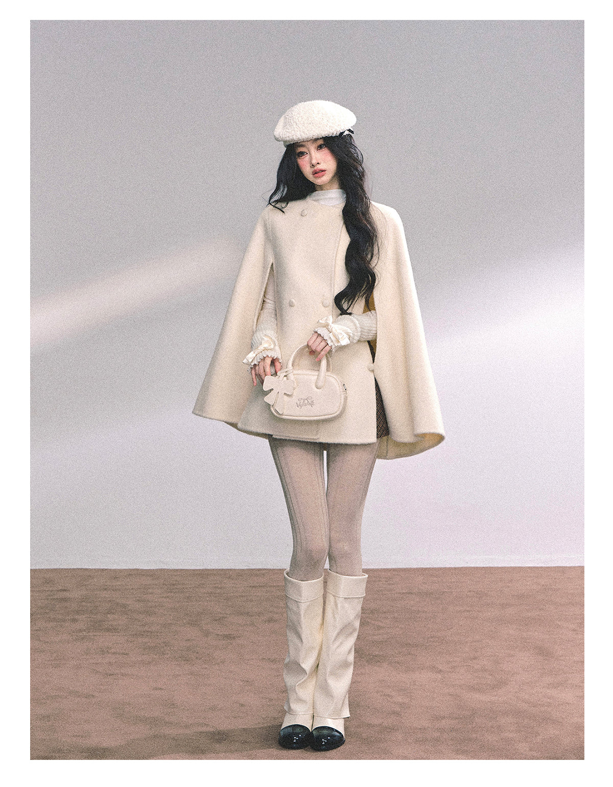 ShaoYeYan Snowy Pearl French Rich Girl Wool Coat