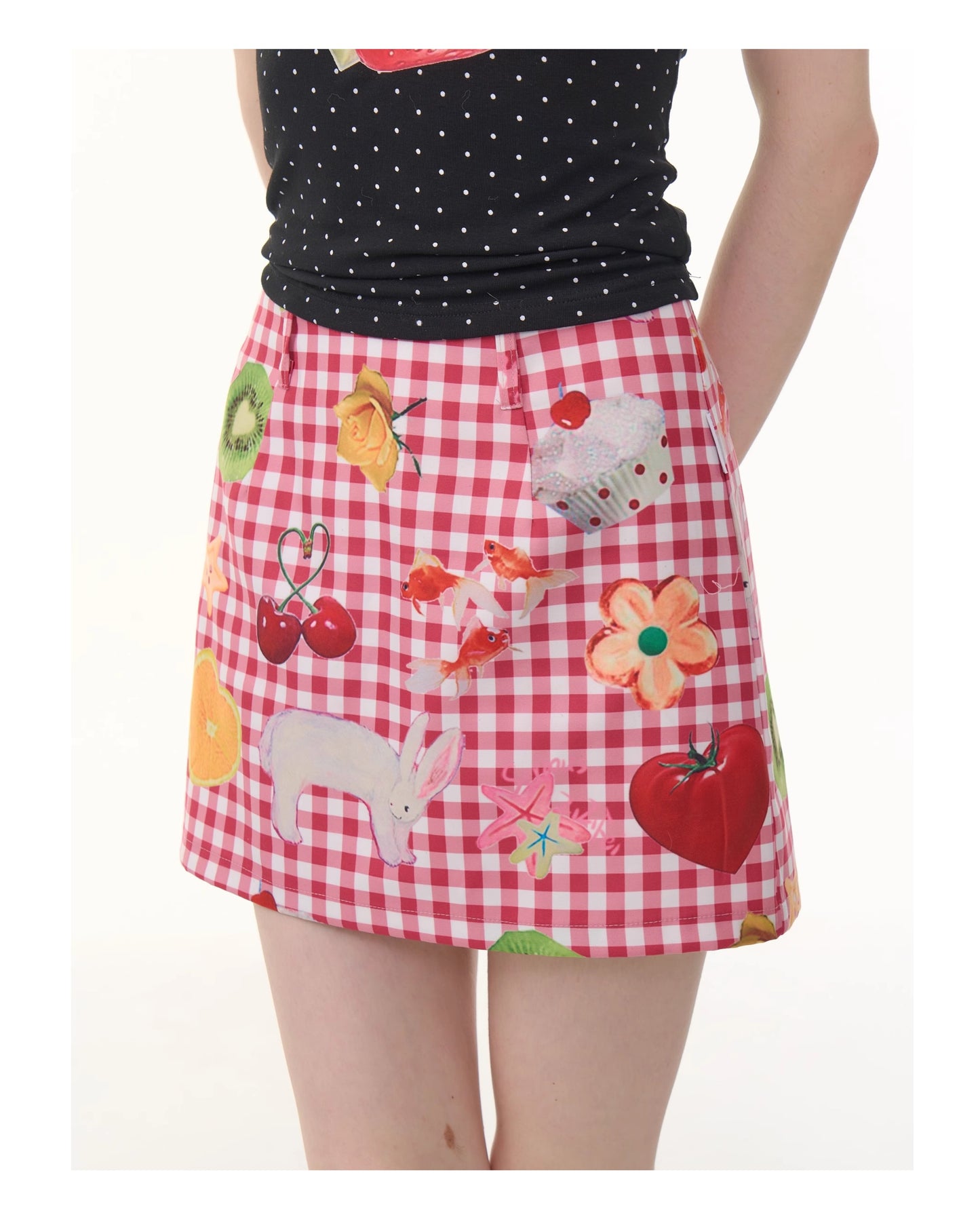 ziziFei Retro Fruit Print Mini Skirt