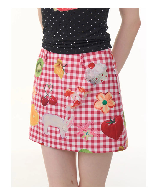 ziziFei Retro Fruit Print Mini Skirt