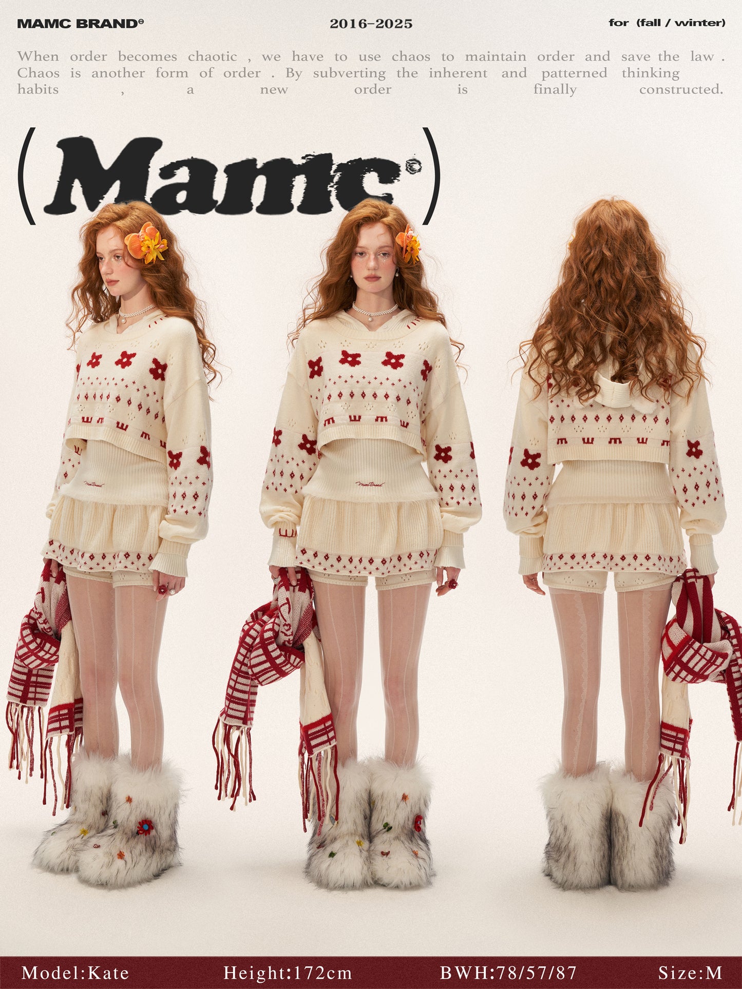 MAMC Star Flower Jacquard Round Neck Cropped Sweater