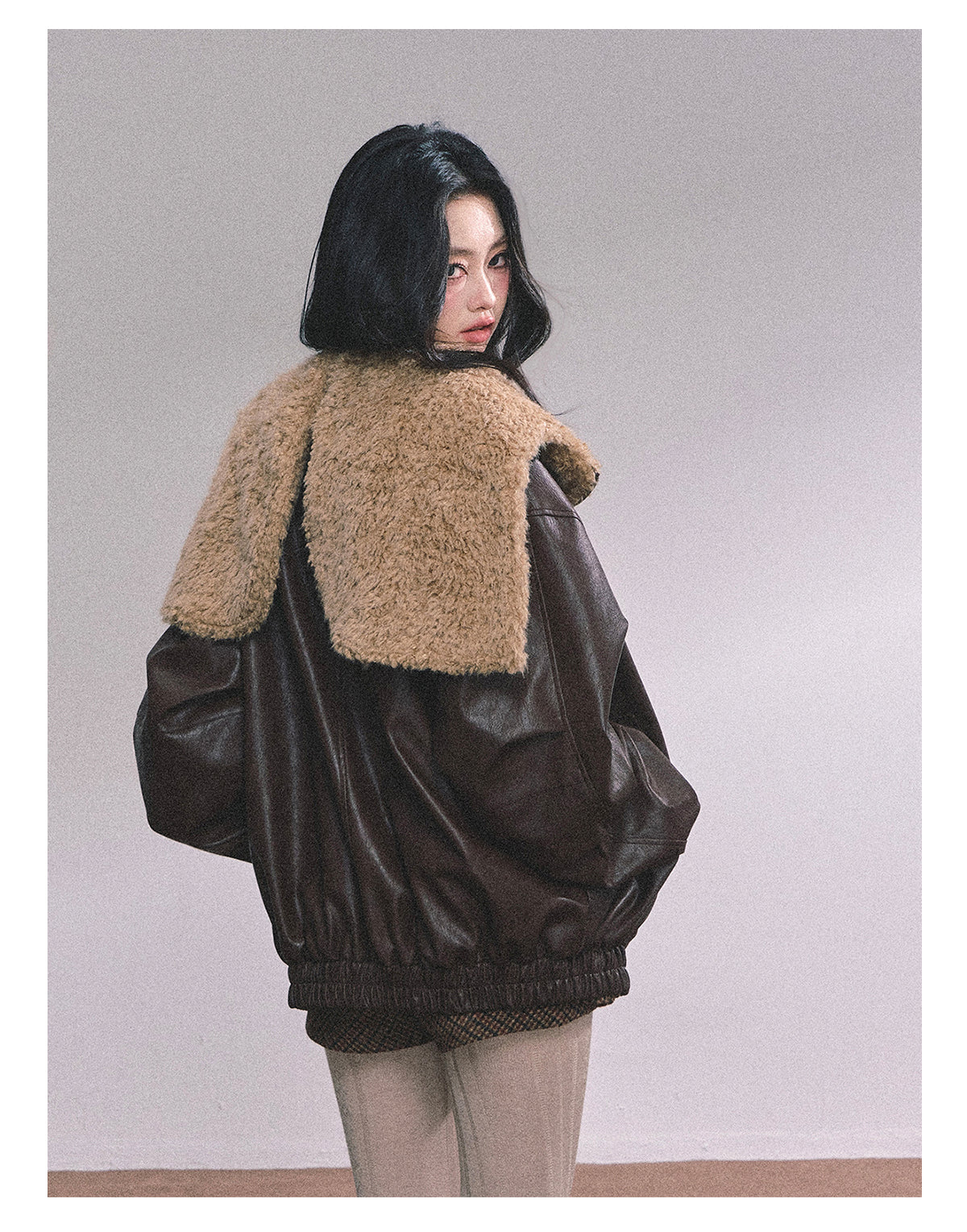 ShaoYeYan Loose Fit Lamb Fur Leather Jacket