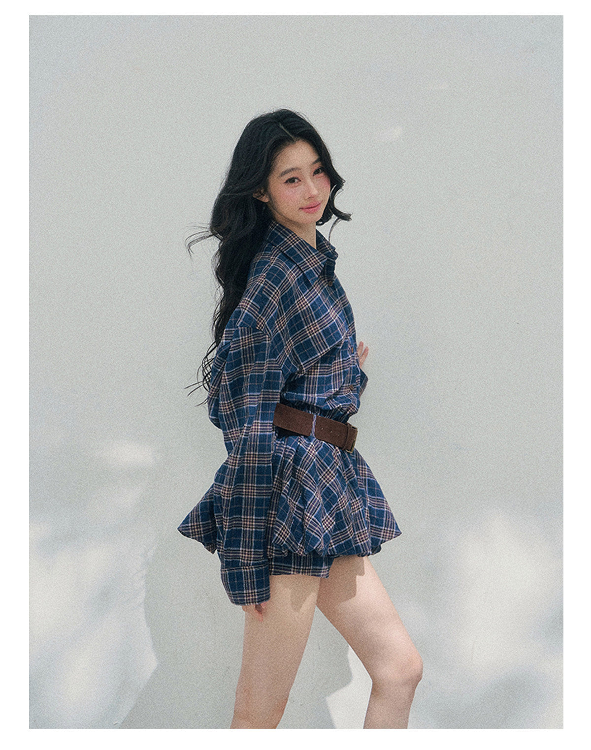 ShaoYeYan Aomalm Rain Traces on Windowpane Plaid Dress