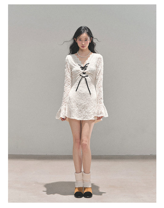 ShaoYeYan Aomalm Listening to Blank Long Sleeve Lace Dress