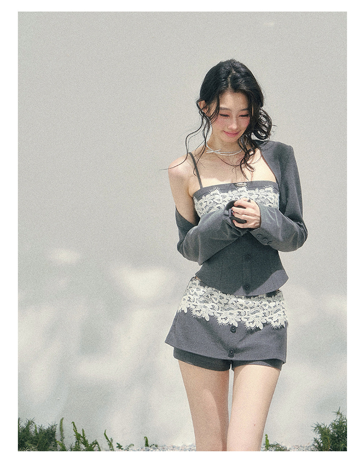 ShaoYeYan Aomalm Lace Undercurrent French Three-Piece Set