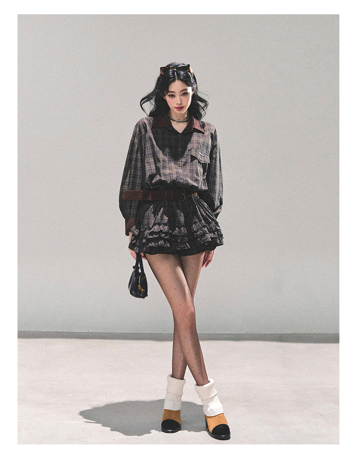 ShaoYeYan Sunset Trajectory Polo Plaid Dress