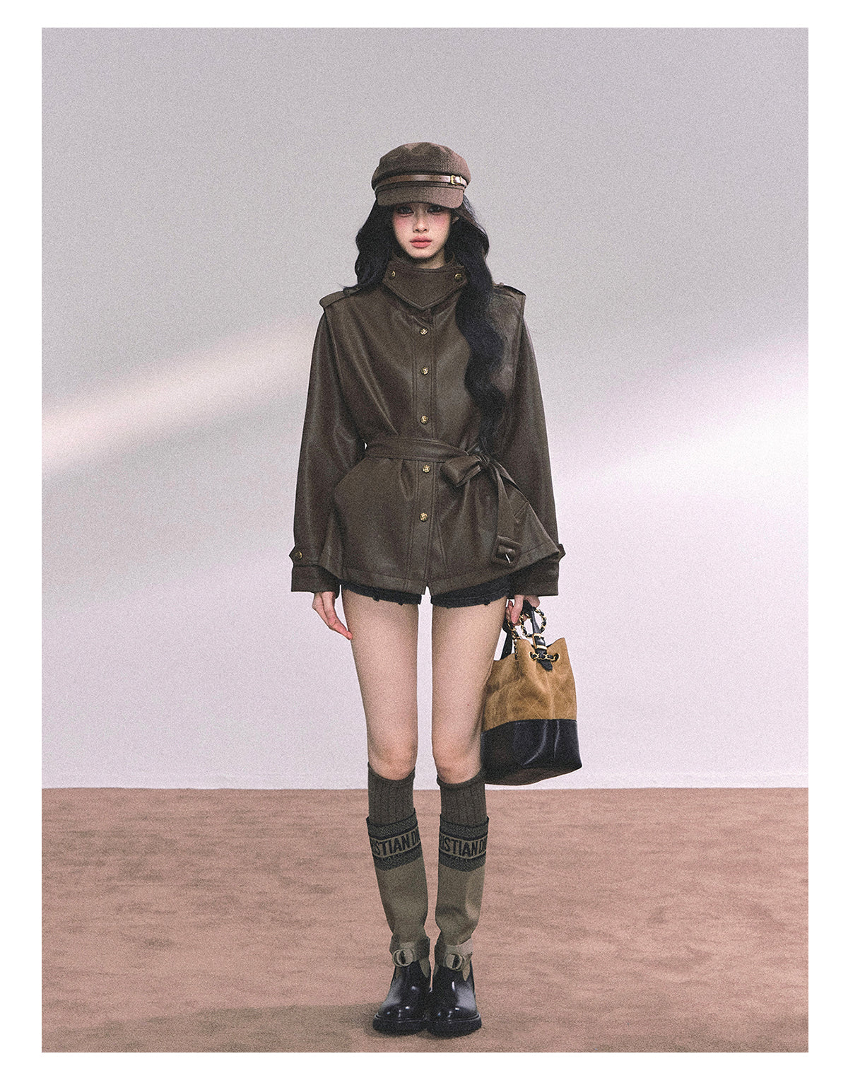 ShaoYeYan UK Time Zone Loose Fit Biker PU Leather Jacket