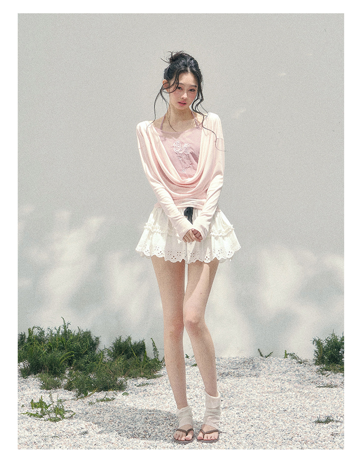 ShaoYeYan Aomalm Summer Inflorescence Fake Two-Layer Rose Embroidered Blouse