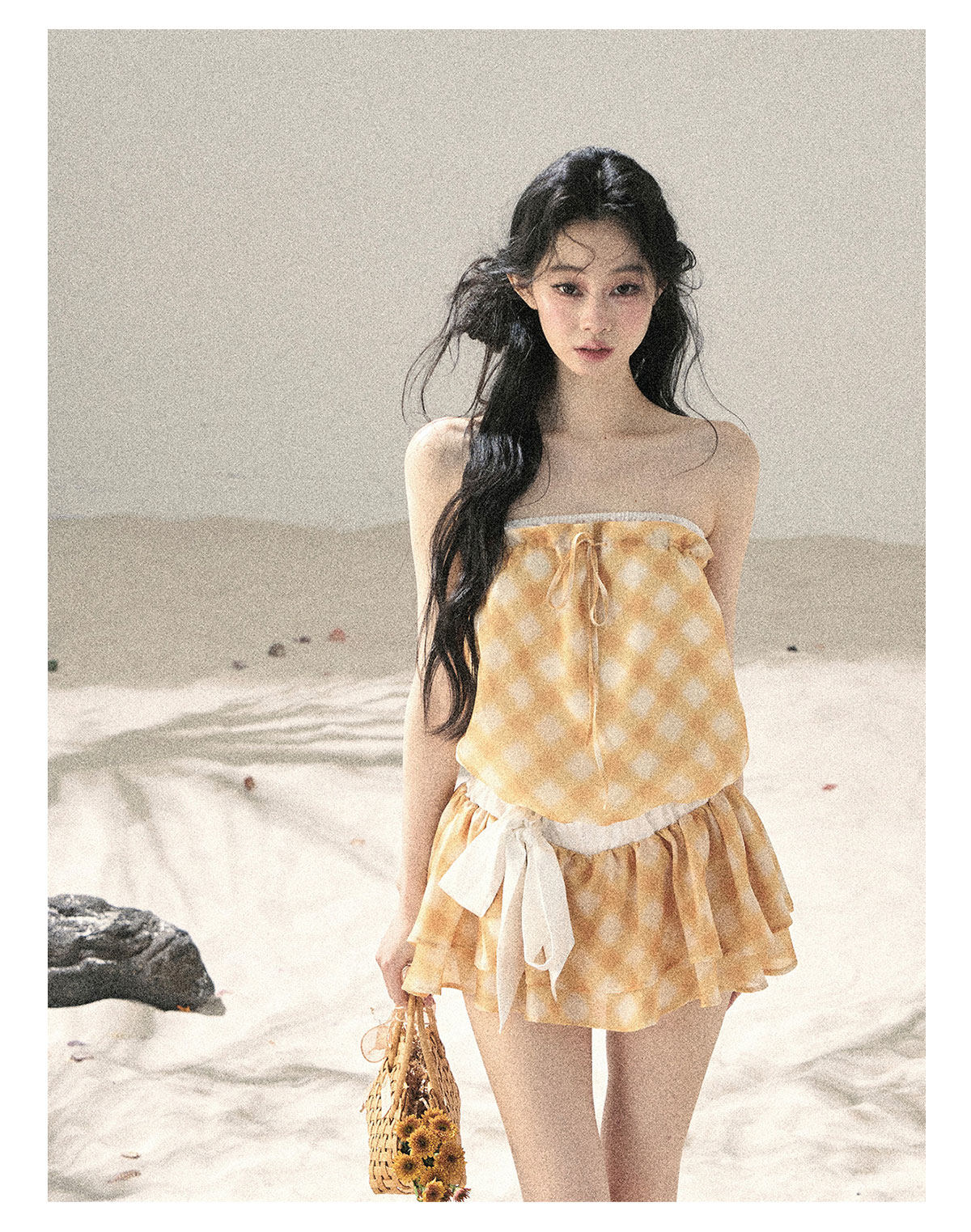 ShaoYeYan Aomalm Wind From the Crest of Waves Off-Shoulder French Argyle Dress