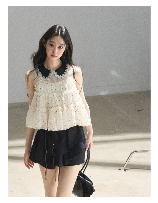ShaoYeYan Aomalm Dream Like Bubbles French Polka Dot Chiffon Blouse