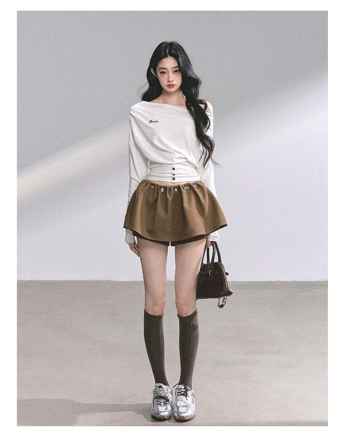 SHAOYEYAN Off-Shoulder Waist-Defining Long Sleeve Tee