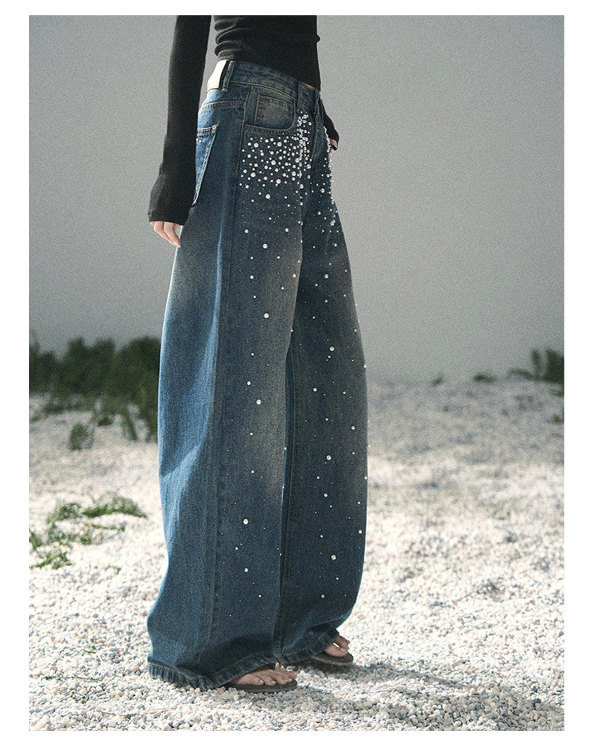 ShaoYeYan Aomalm Blue Note Stardust Embellished Straight Jeans