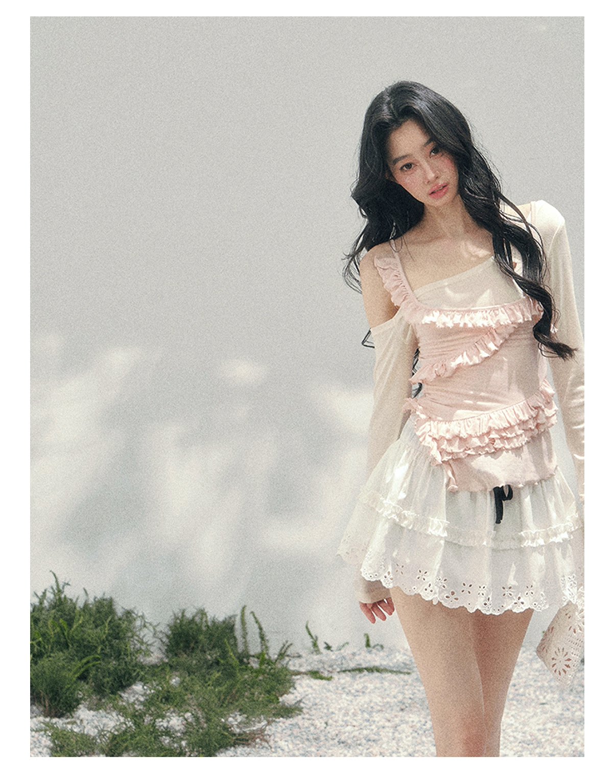 ShaoYeYan Aomalm Frosted Tenderness Fake Two-Layer Ruffle Top