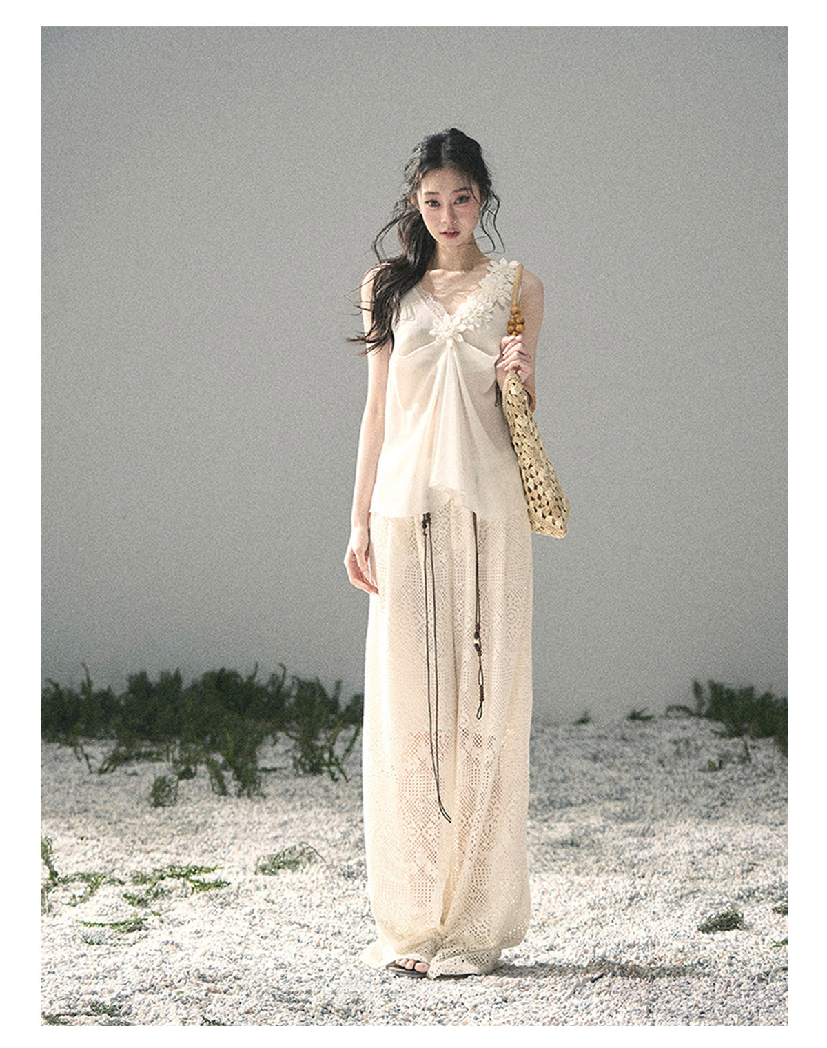 ShaoYeYan Aomalm Mute Rose French 3D Floral Sheer Lace Top