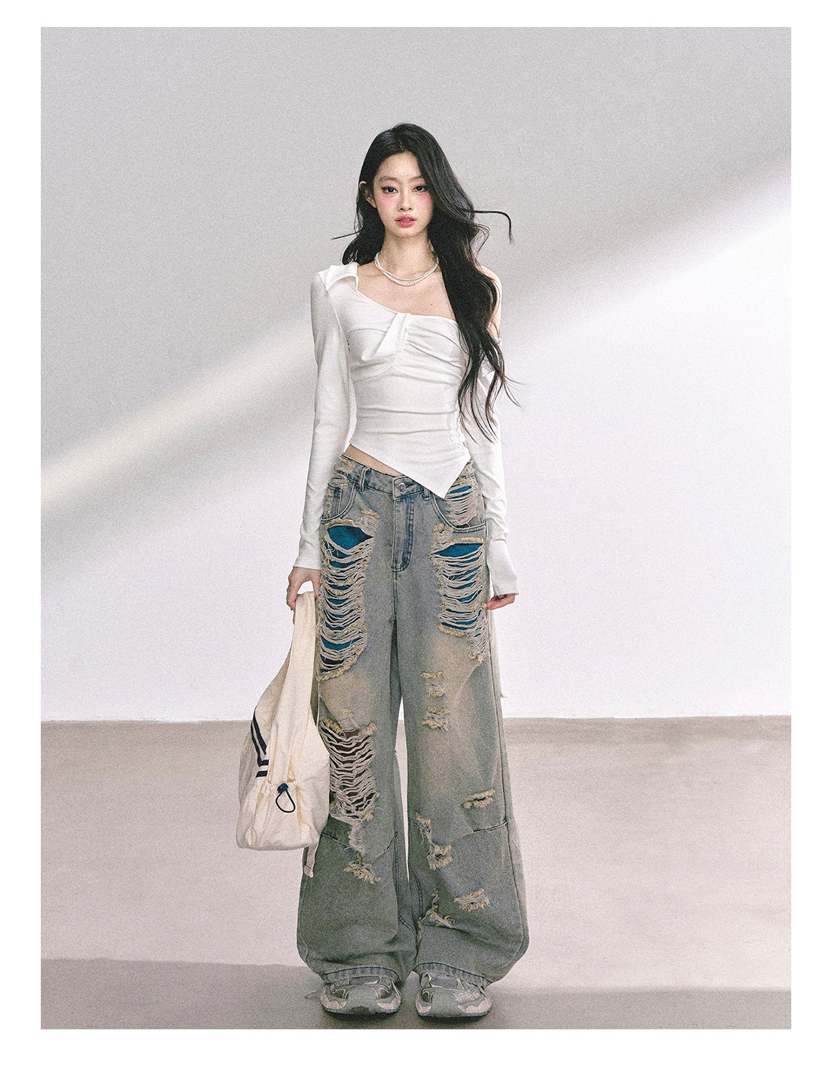 SHAOYEYAN Korean Style Asymmetric Off-Shoulder Top