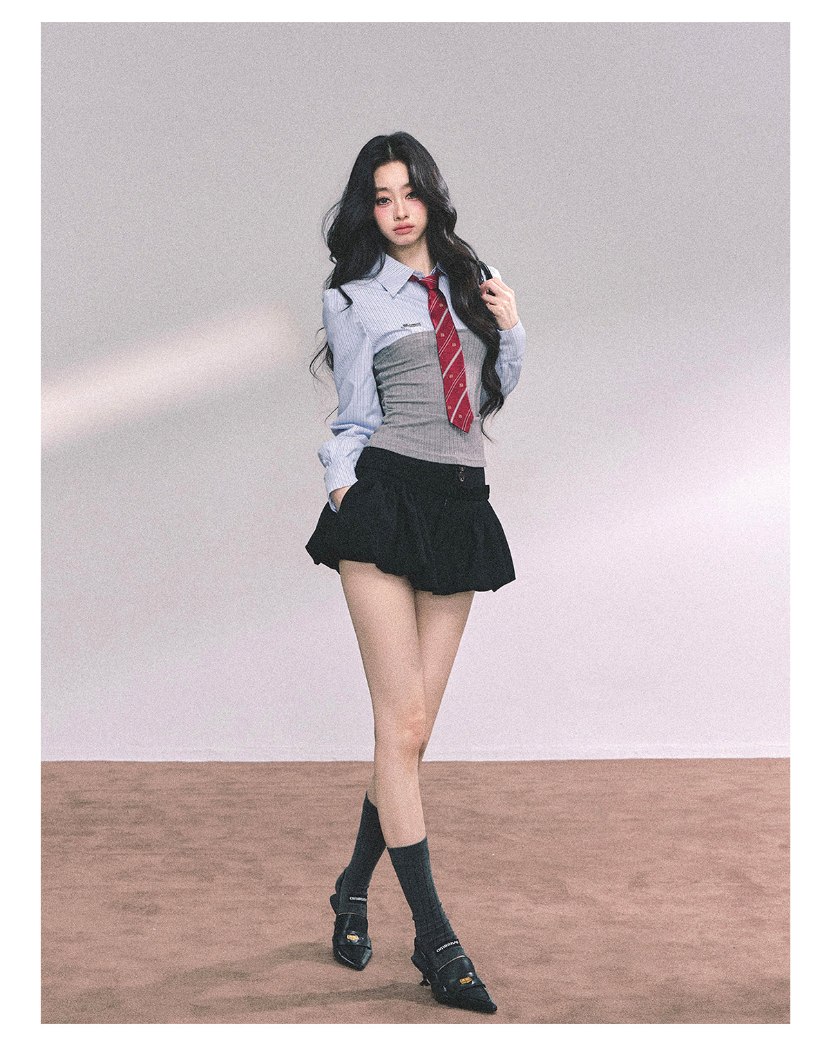 ShaoYeYan Edinburgh College Fake Two-Piece Striped Polo Knit Shirt