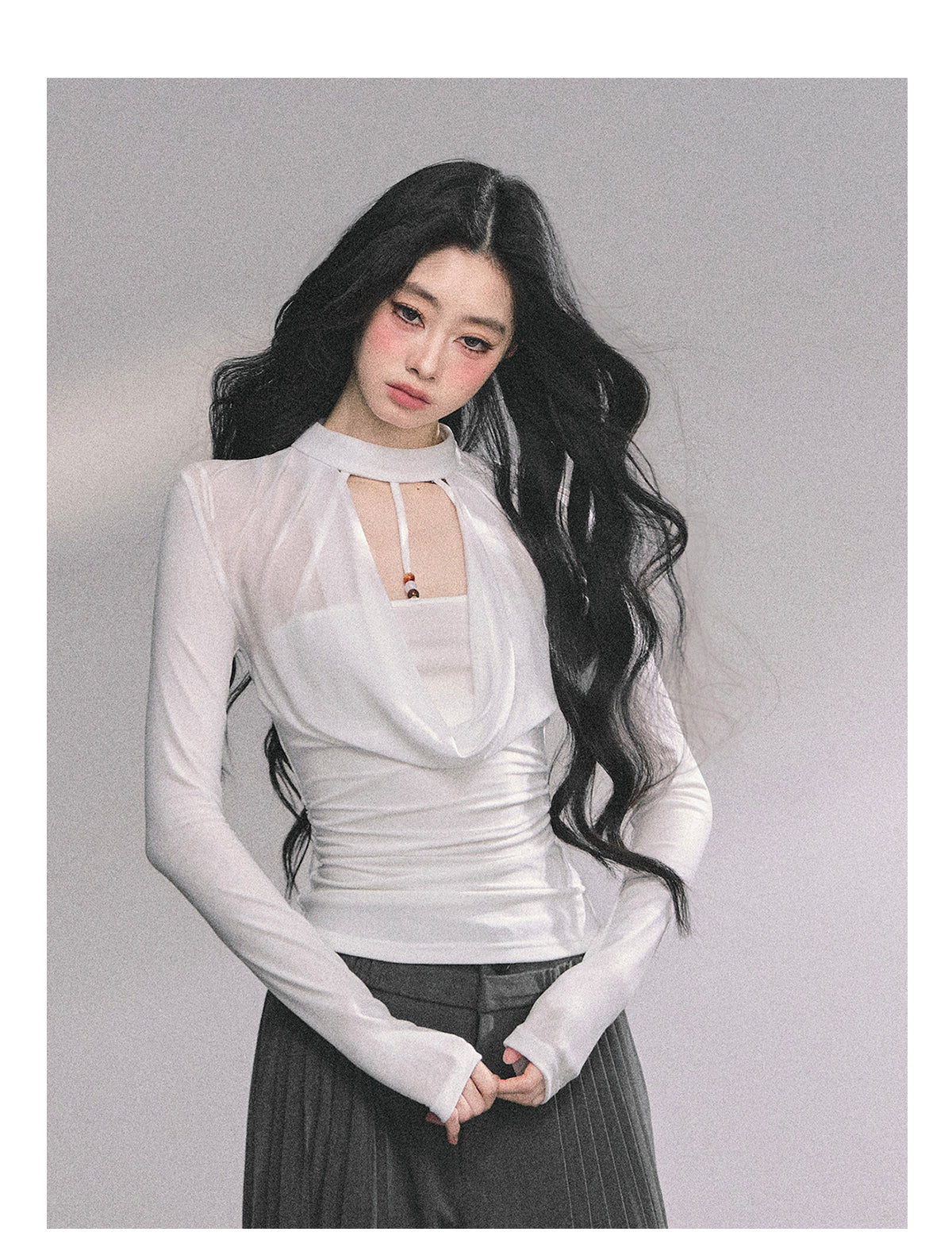 ShaoYeYan Baddie Hot Girl Fake Two-Layer Long Sleeve Top